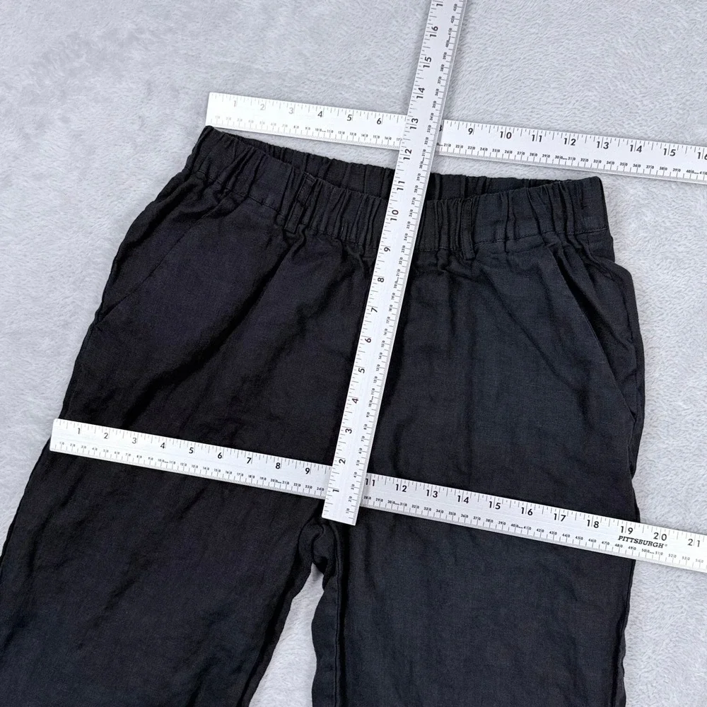 Quince European 100% Linen Pants Womens Small Black Elastic Waist Ankle Crop